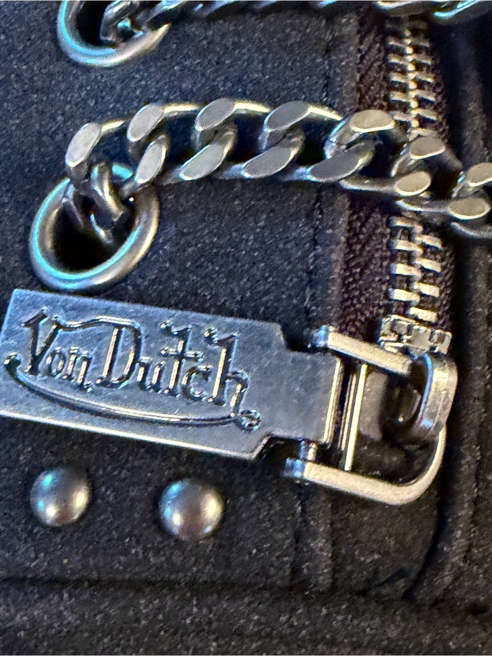 Von Dutch Black Studded Barrel Bag with Chain Straps - Picture 6 of 9